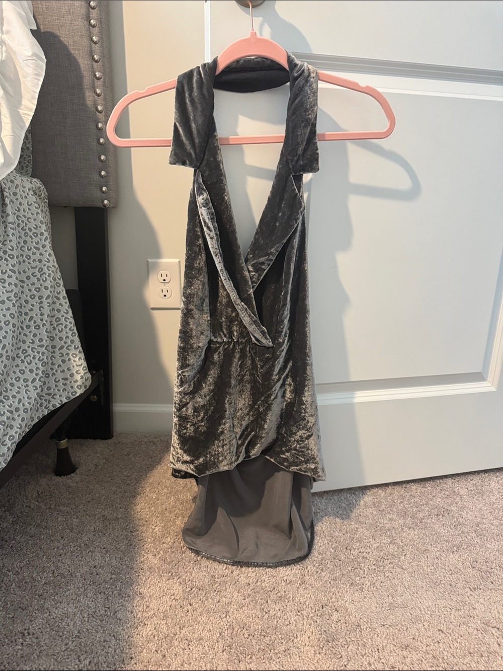Anthropologie velvet halter tank top in charcoal